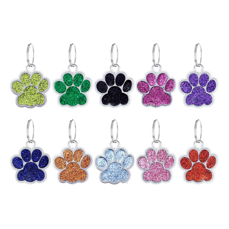Alloy Shiny Engravable Paw Shape Cat Dog Tags With Keyring ( pk of 10 ) / KT1002