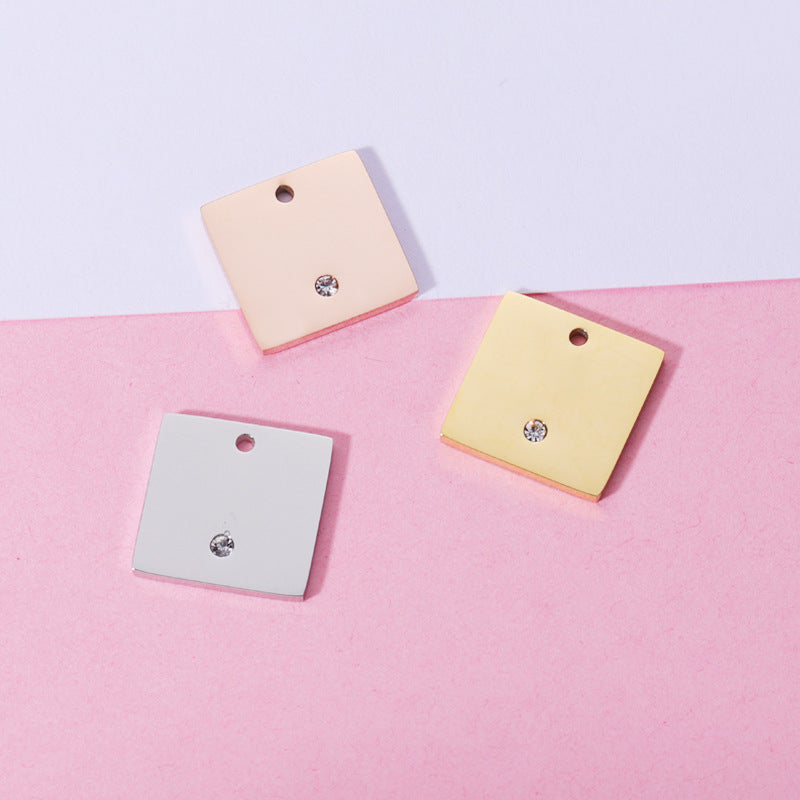 15mm Engravable Blank Stainless Steel Square Shape Tag Pendant