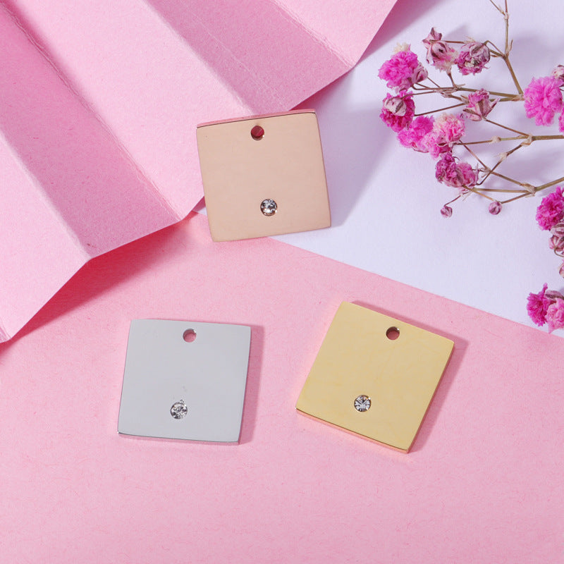 15mm Engravable Blank Stainless Steel Square Shape Tag Pendant