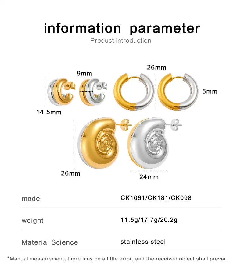 1 Pair 18K Gold PVD Minimalist French-style Stud Earring / 25104002