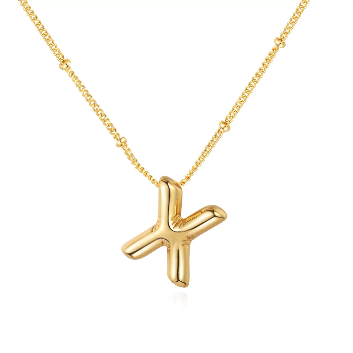 18K Gold PVD Stainless Steel Bubble Letter Initial Pendant Necklace / KN1022