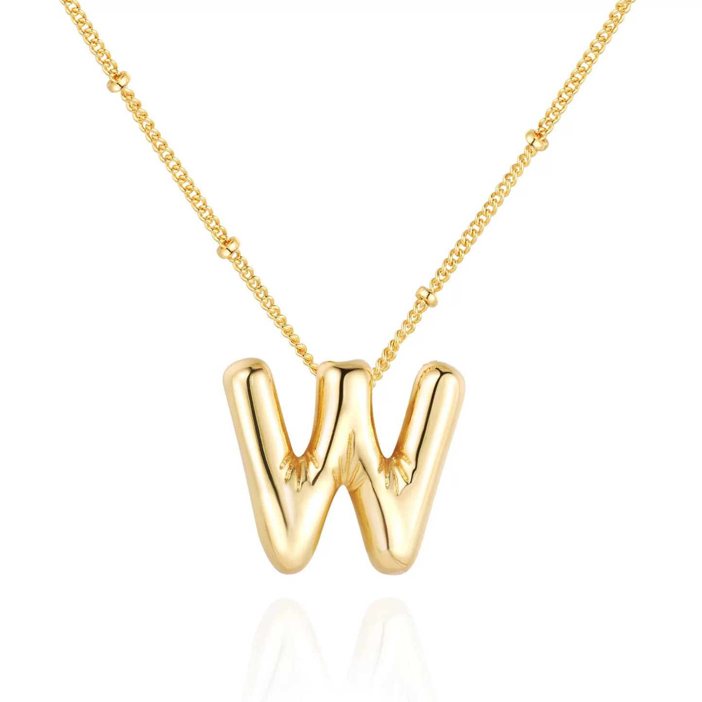 18K Gold PVD Stainless Steel Bubble Letter Initial Pendant Necklace / KN1022