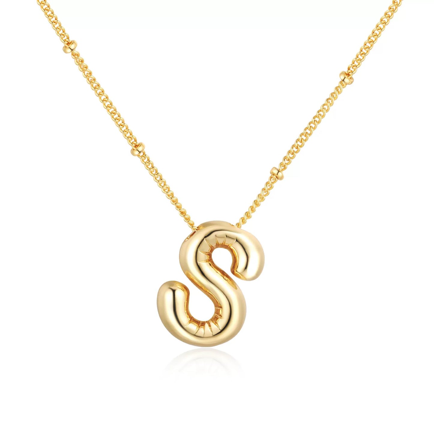 18K Gold PVD Stainless Steel Bubble Letter Initial Pendant Necklace / KN1022
