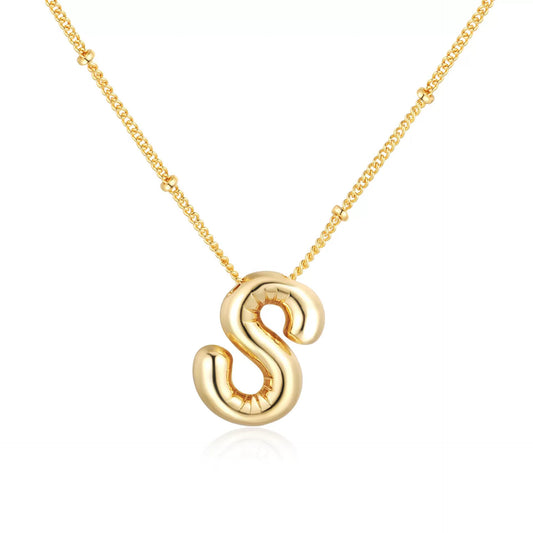 18K Gold PVD Stainless Steel Bubble Letter Initial Pendant Necklace / KN1022
