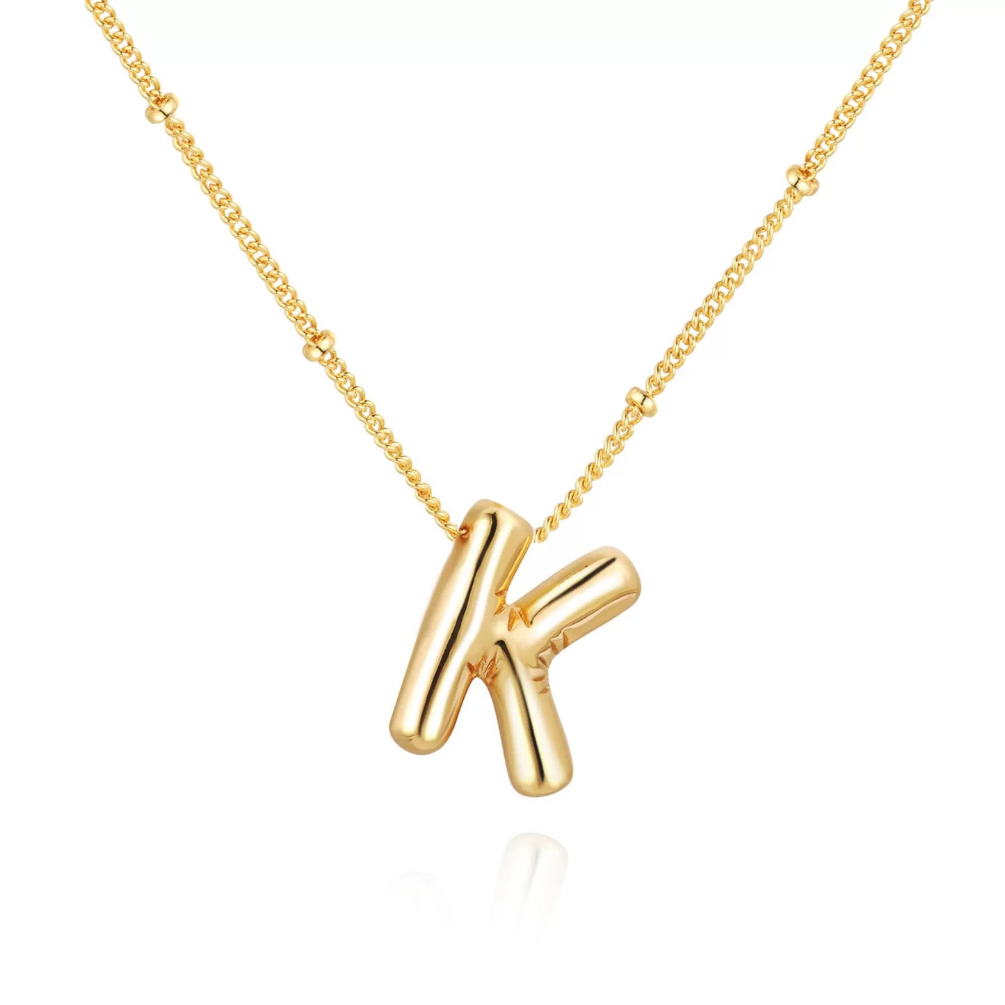18K Gold PVD Stainless Steel Bubble Letter Initial Pendant Necklace / KN1022