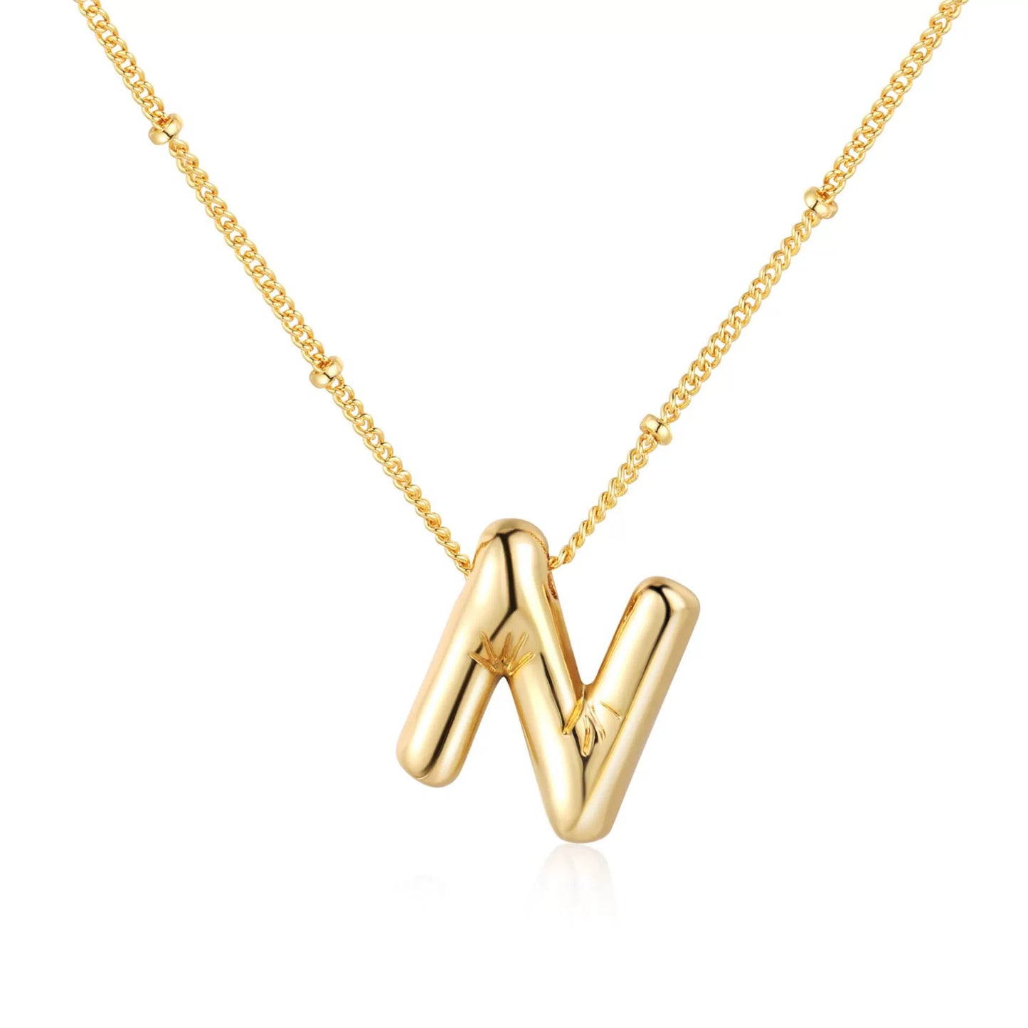 18K Gold PVD Stainless Steel Bubble Letter Initial Pendant Necklace / KN1022