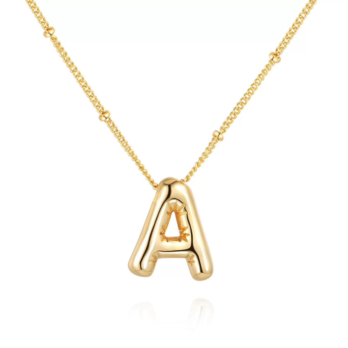 18K Gold PVD Stainless Steel Bubble Letter Initial Pendant Necklace / KN1022
