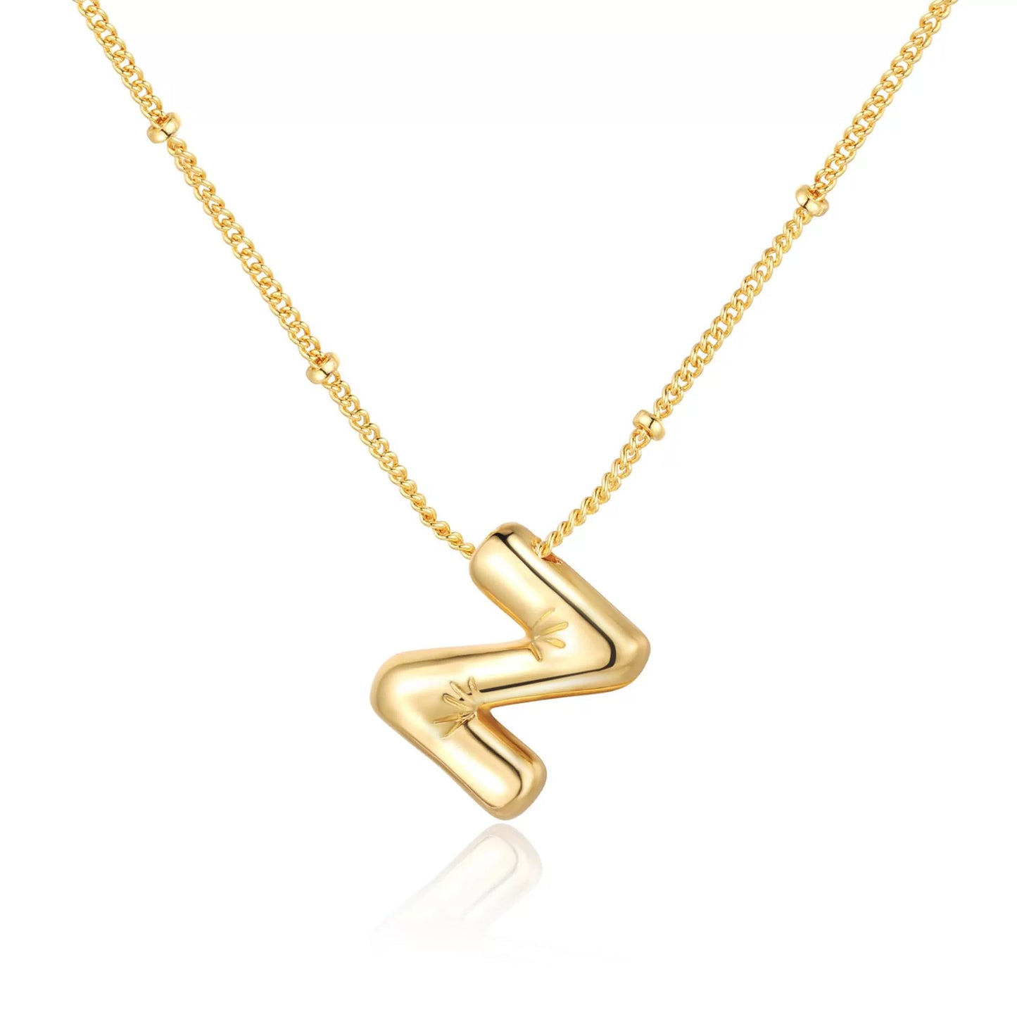 18K Gold PVD Stainless Steel Bubble Letter Initial Pendant Necklace / KN1022