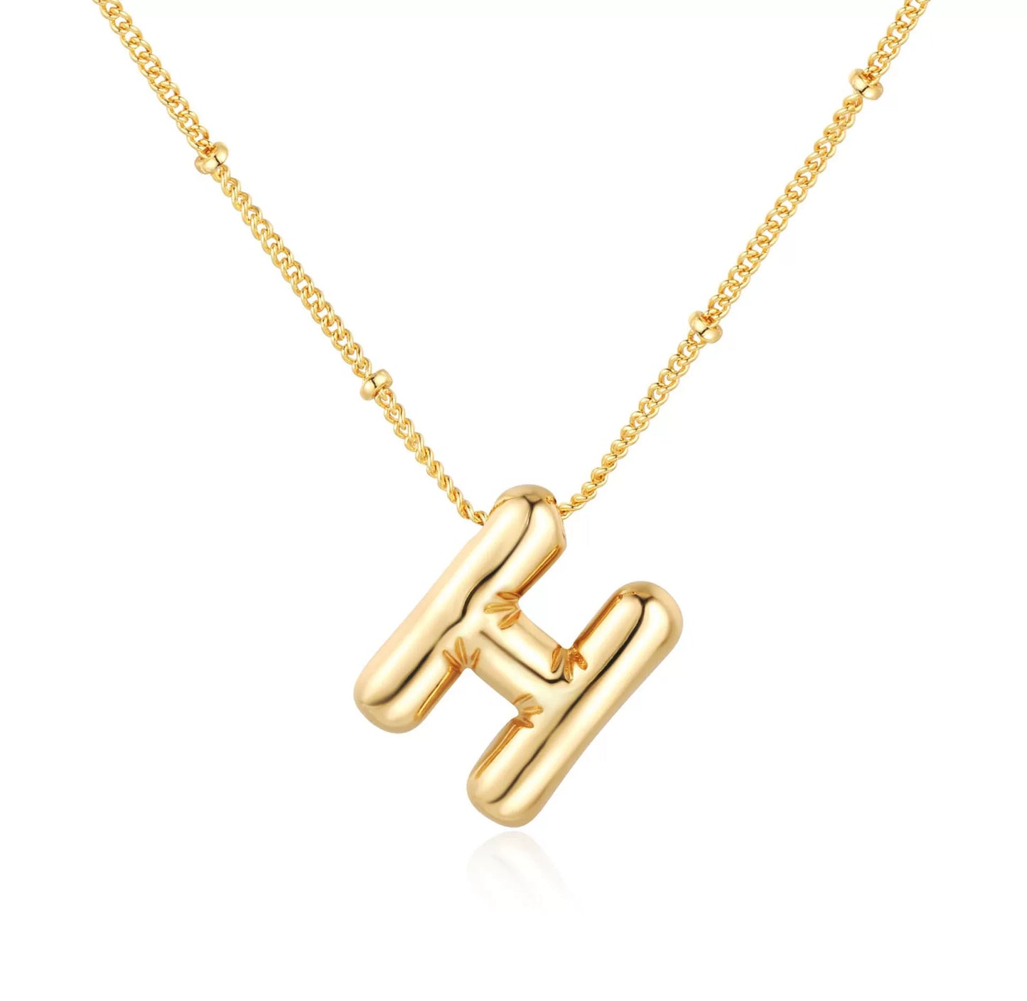 18K Gold PVD Stainless Steel Bubble Letter Initial Pendant Necklace / KN1022