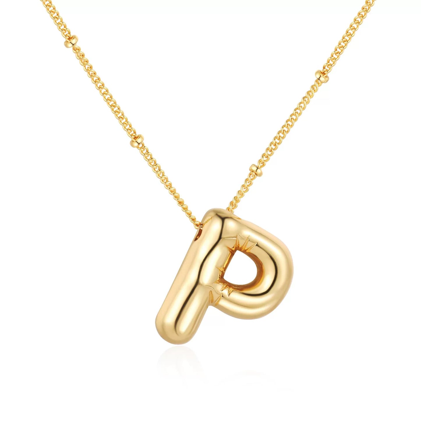 18K Gold PVD Stainless Steel Bubble Letter Initial Pendant Necklace / KN1022