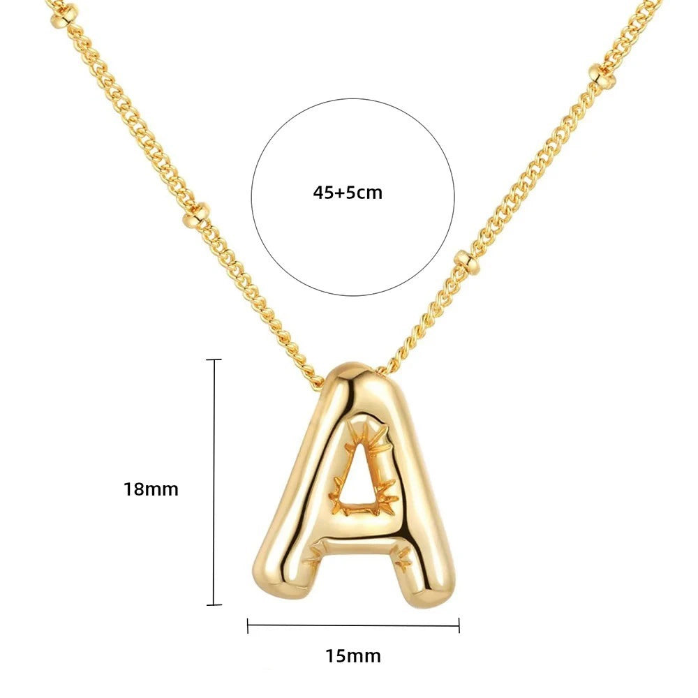 18K Gold PVD Stainless Steel Bubble Letter Initial Pendant Necklace / KN1022