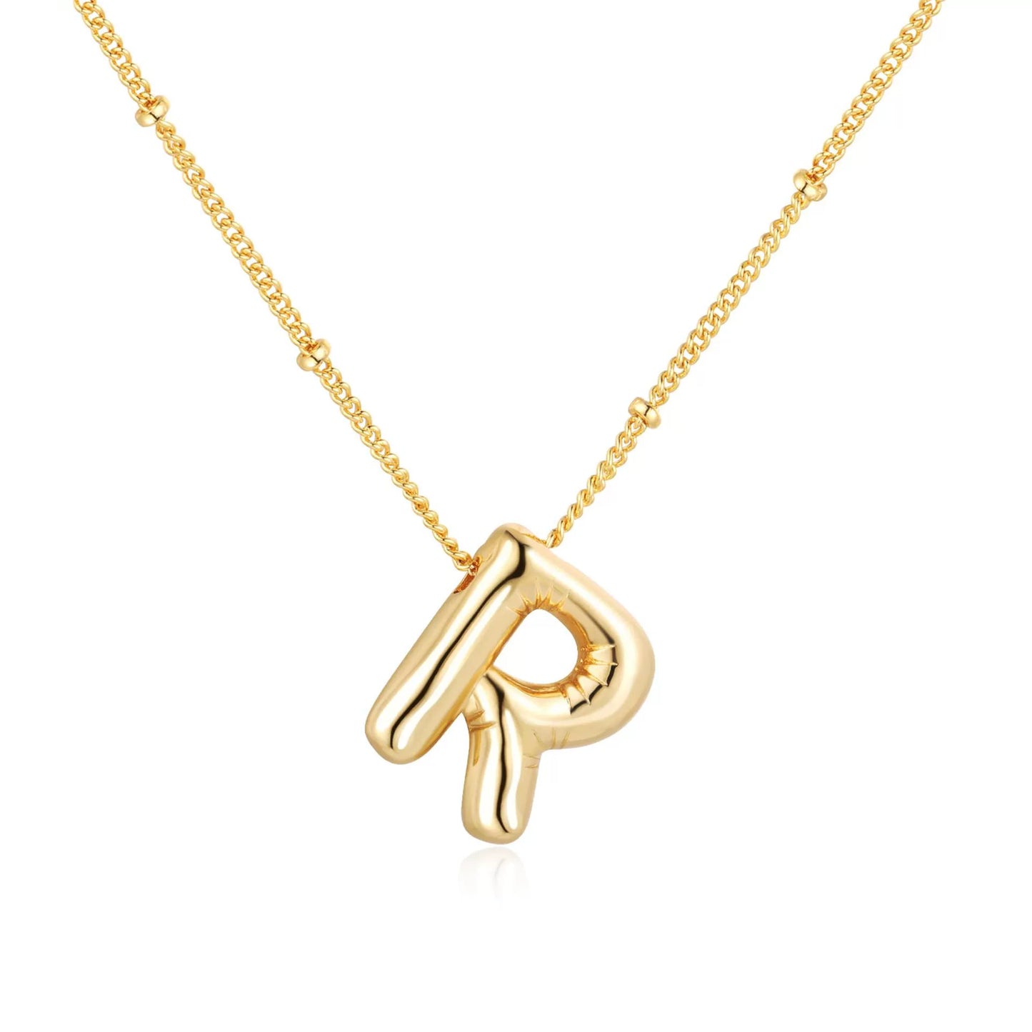 18K Gold PVD Stainless Steel Bubble Letter Initial Pendant Necklace / KN1022