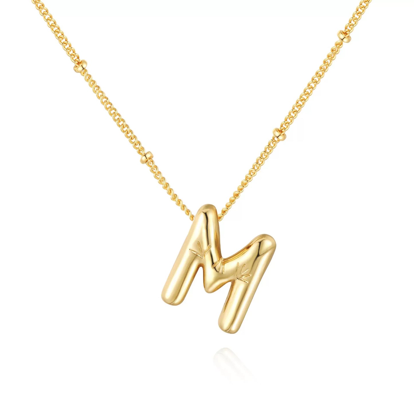 18K Gold PVD Stainless Steel Bubble Letter Initial Pendant Necklace / KN1022