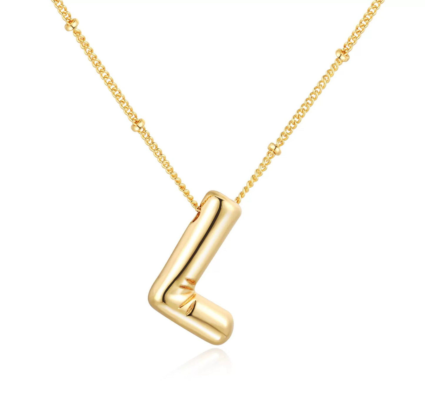18K Gold PVD Stainless Steel Bubble Letter Initial Pendant Necklace / KN1022