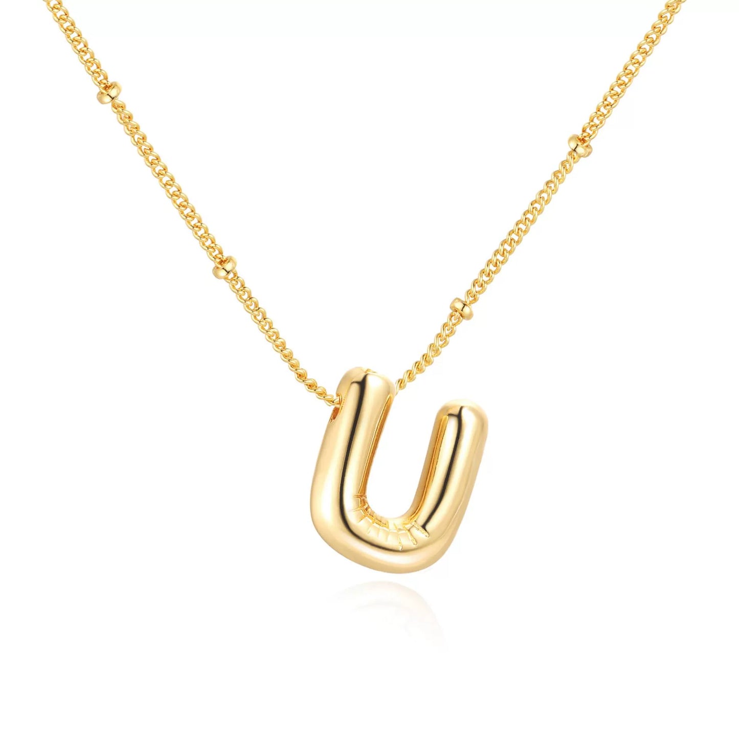 18K Gold PVD Stainless Steel Bubble Letter Initial Pendant Necklace / KN1022