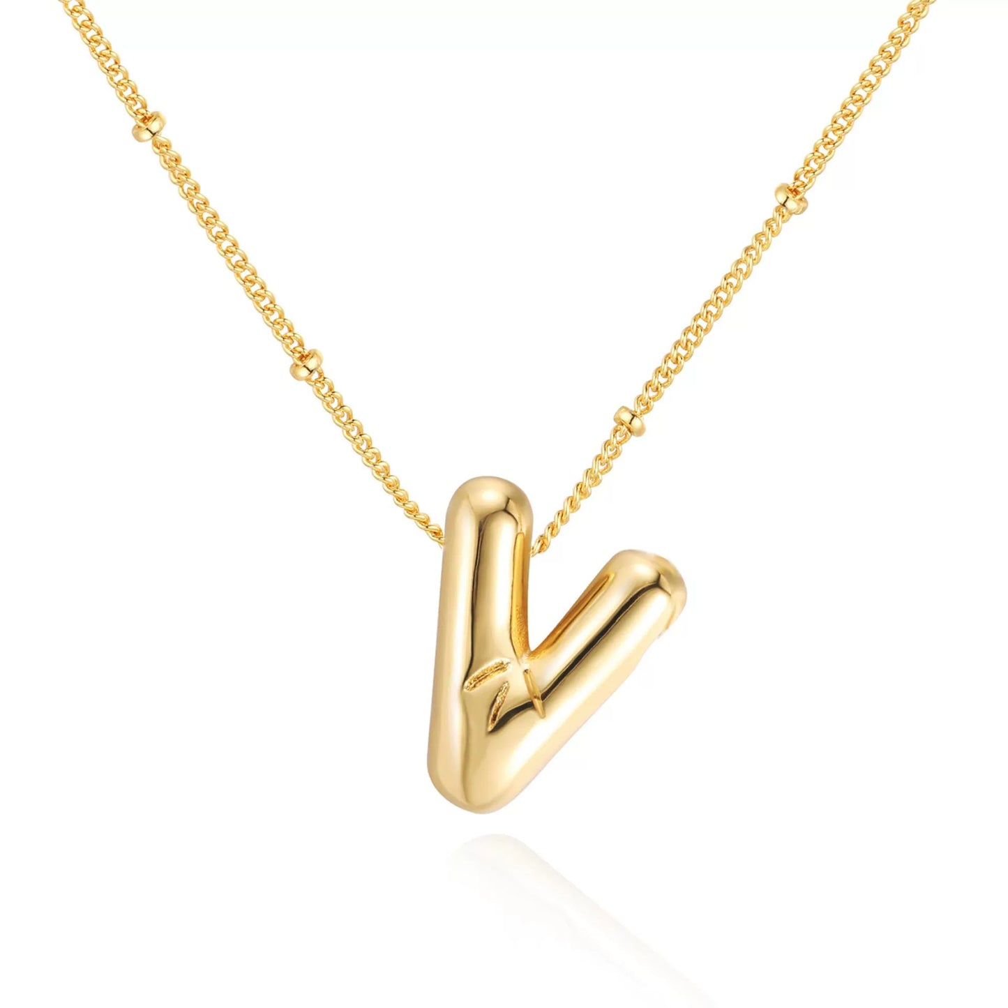 18K Gold PVD Stainless Steel Bubble Letter Initial Pendant Necklace / KN1022