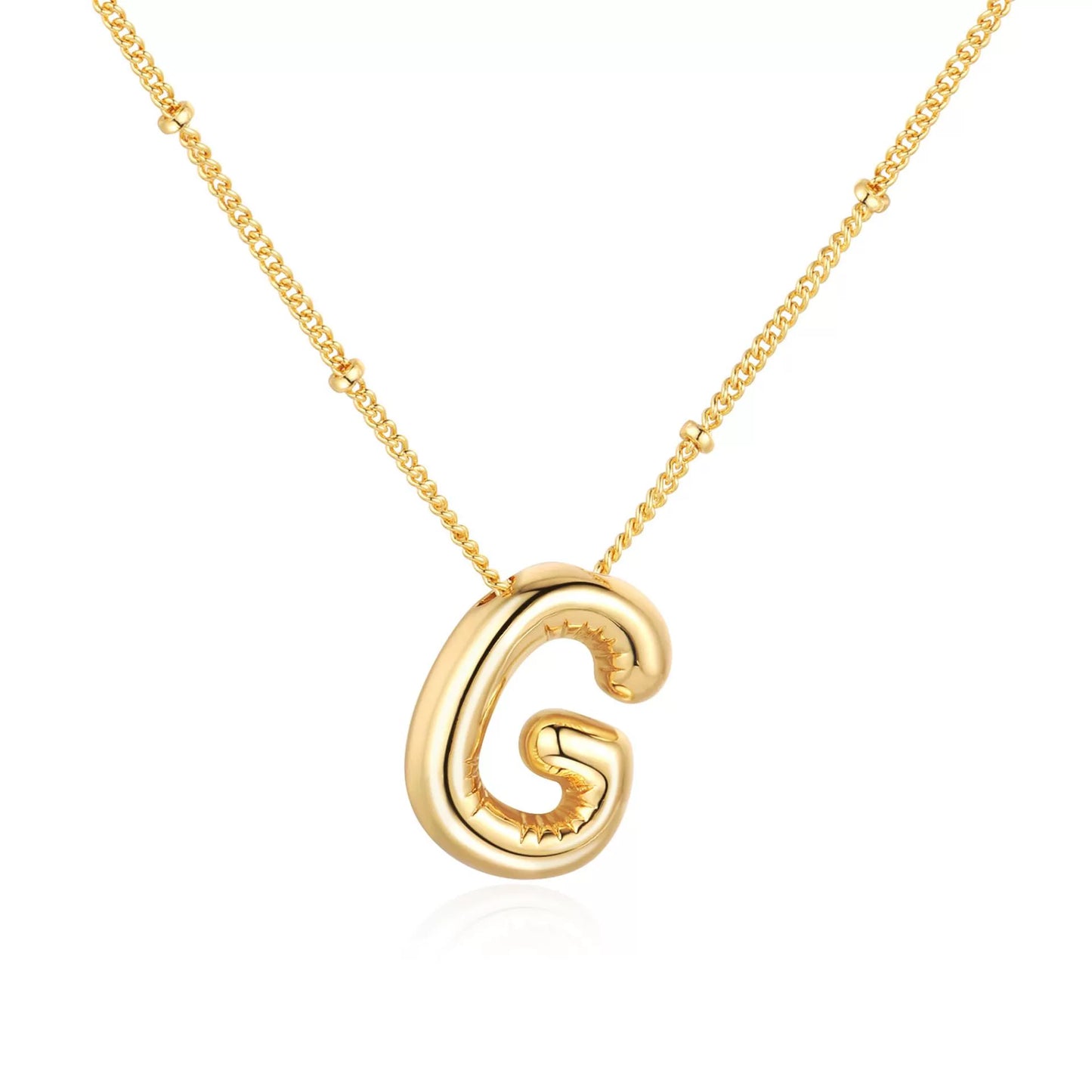 18K Gold PVD Stainless Steel Bubble Letter Initial Pendant Necklace / KN1022