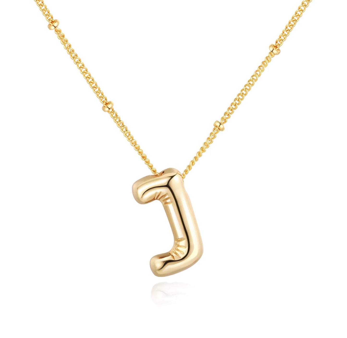 18K Gold PVD Stainless Steel Bubble Letter Initial Pendant Necklace / KN1022
