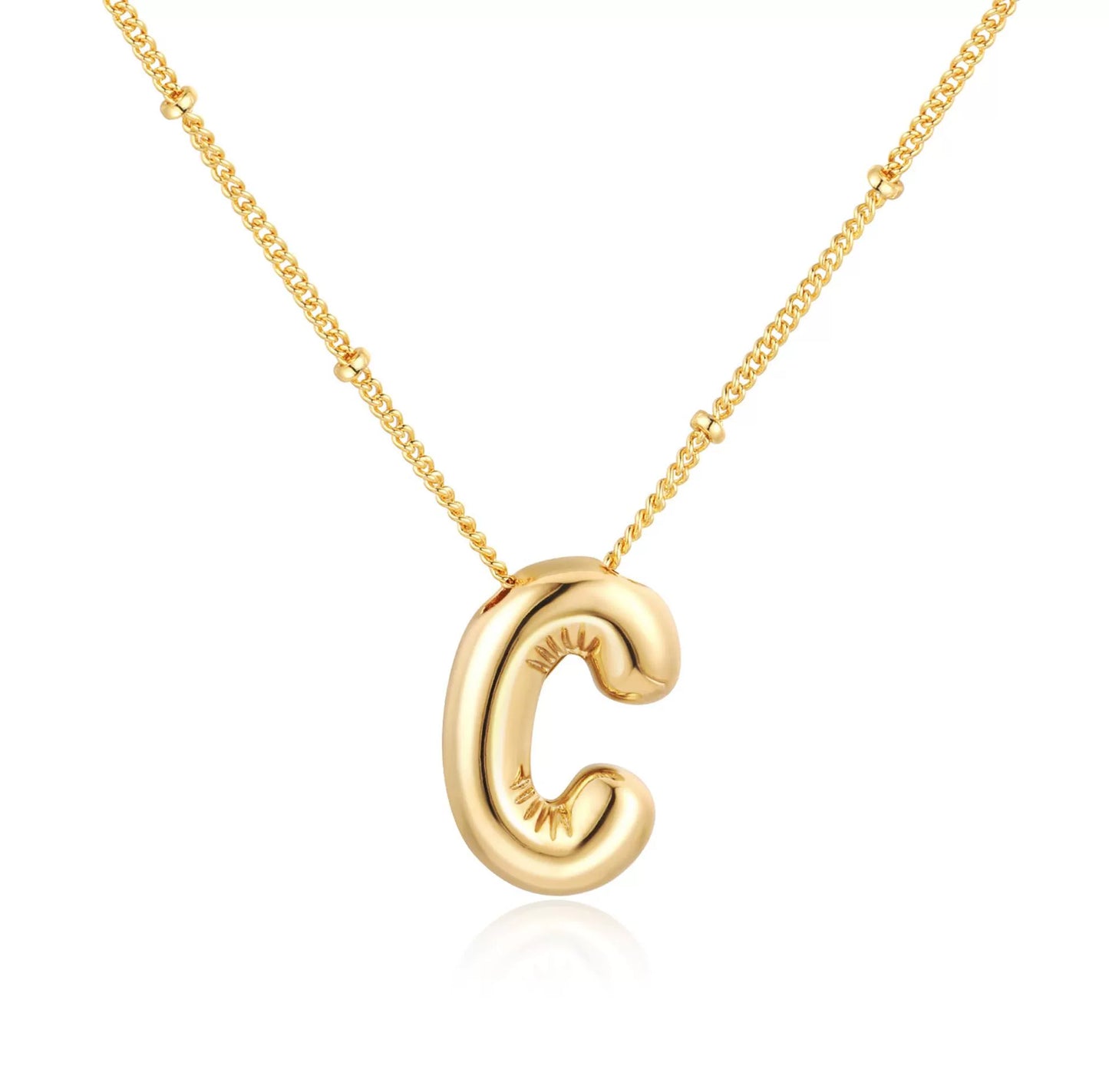 18K Gold PVD Stainless Steel Bubble Letter Initial Pendant Necklace / KN1022