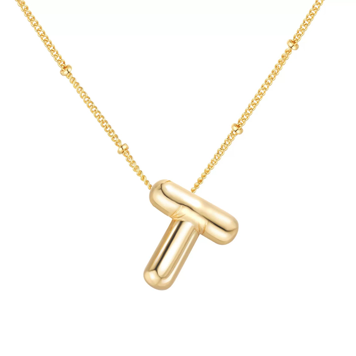 18K Gold PVD Stainless Steel Bubble Letter Initial Pendant Necklace / KN1022
