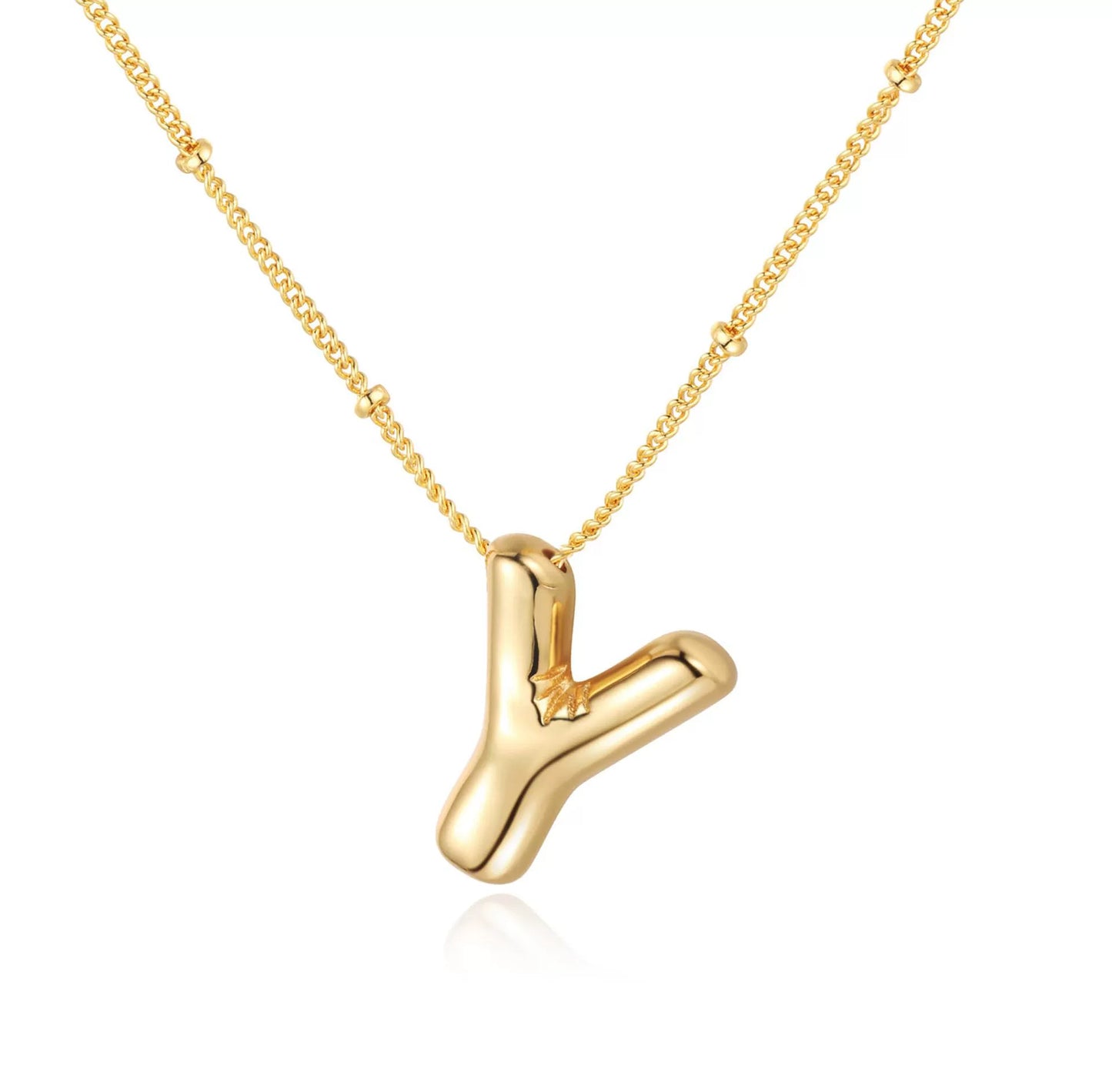 18K Gold PVD Stainless Steel Bubble Letter Initial Pendant Necklace / KN1022