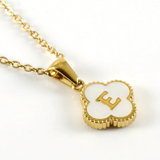 18K Gold PVD Stainless Steel Four Leaf Clover Letter Initial Pendant Necklace / KN1036