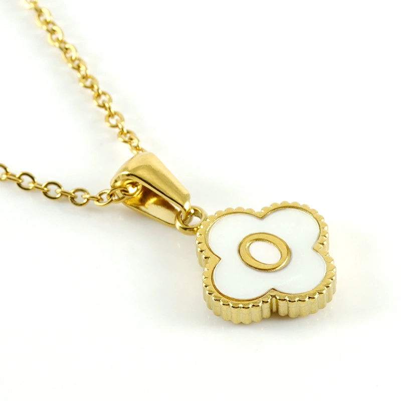 18K Gold PVD Stainless Steel Four Leaf Clover Letter Initial Pendant Necklace / KN1036