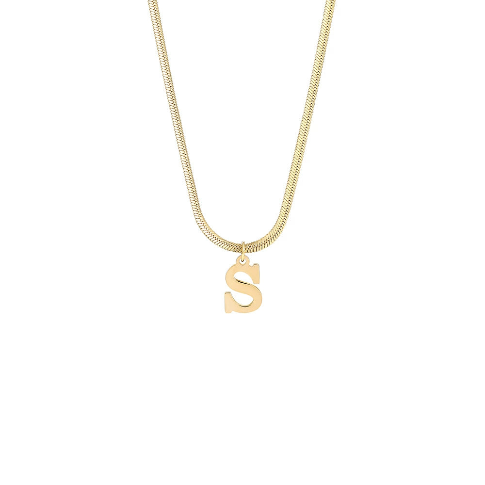 18K Gold PVD Stainless Steel Letter Initial Pendant Necklace / KN1026