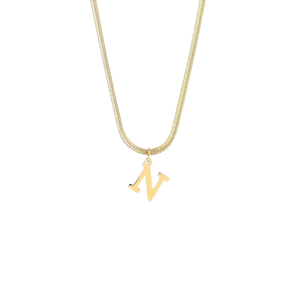 18K Gold PVD Stainless Steel Letter Initial Pendant Necklace / KN1026