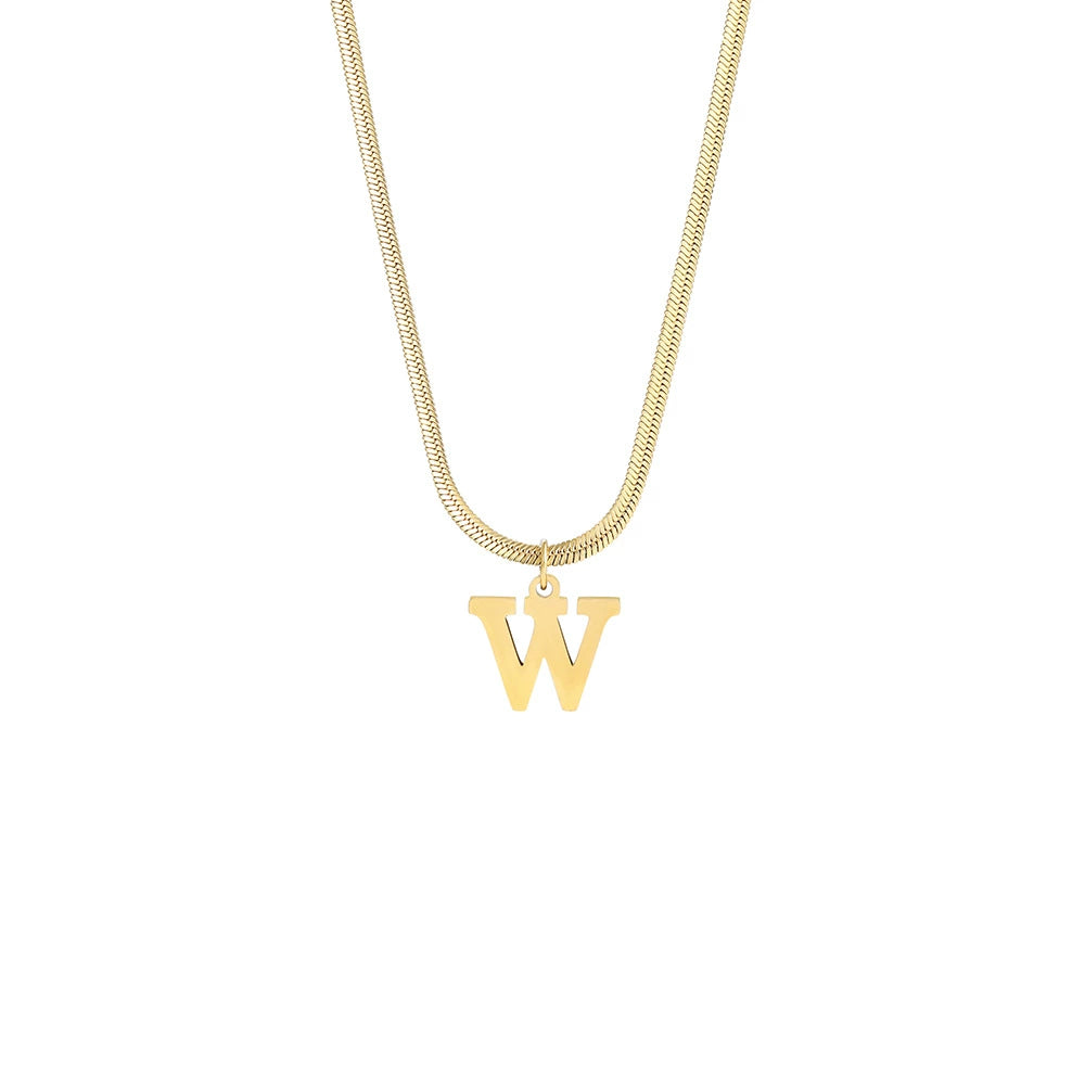 18K Gold PVD Stainless Steel Letter Initial Pendant Necklace / KN1026