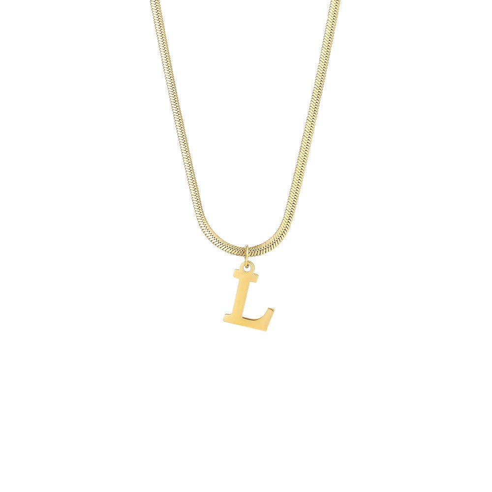 18K Gold PVD Stainless Steel Letter Initial Pendant Necklace / KN1026