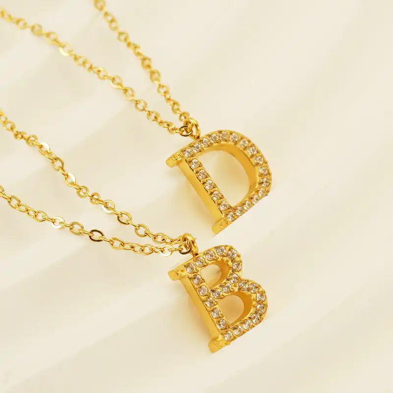 18K Gold PVD Stainless Steel Letter Initial Pendant Necklace / 25005006