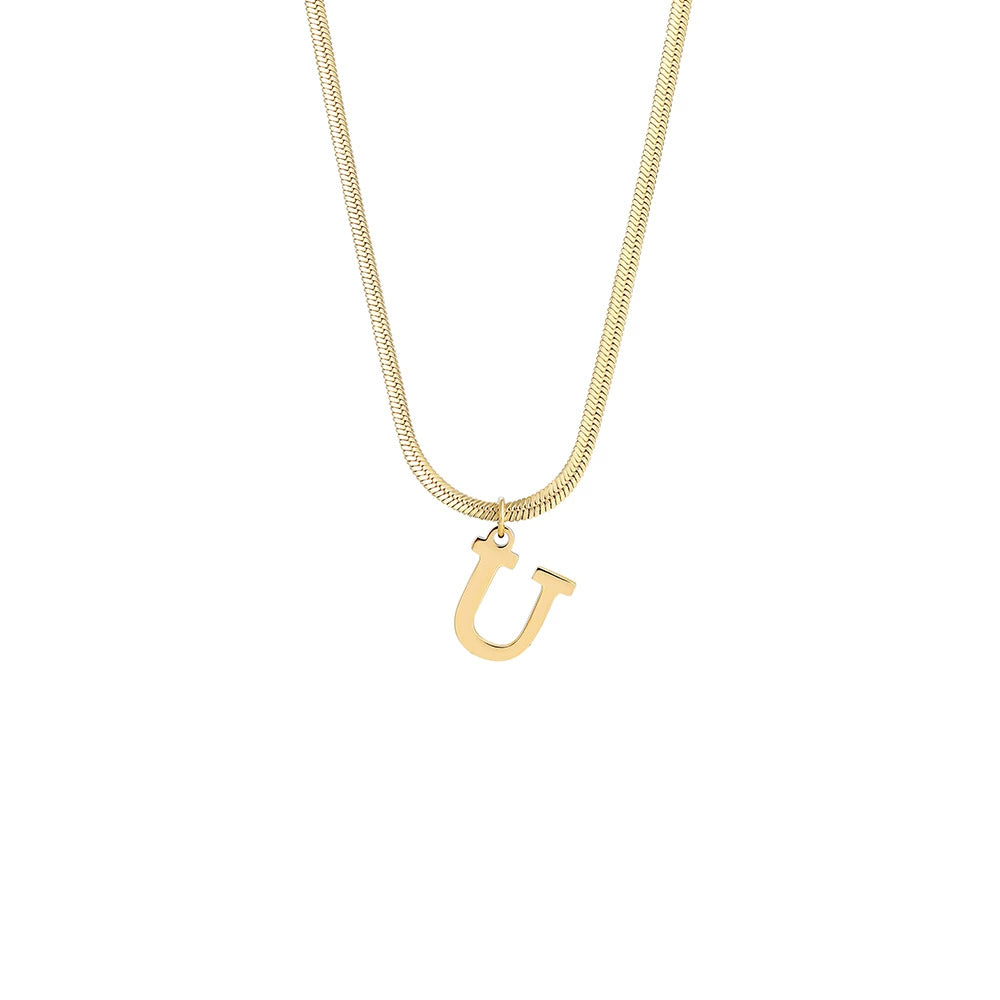 18K Gold PVD Stainless Steel Letter Initial Pendant Necklace / KN1026