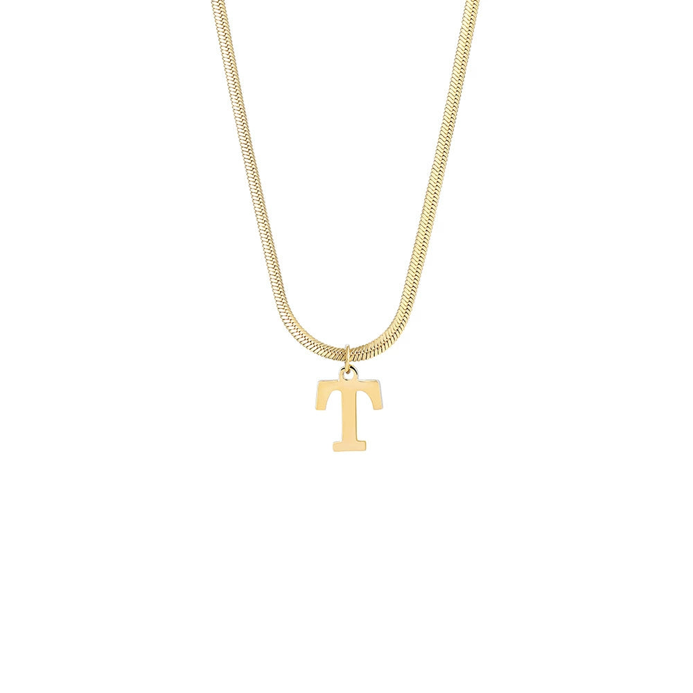 18K Gold PVD Stainless Steel Letter Initial Pendant Necklace / KN1026