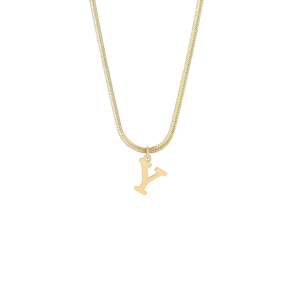 18K Gold PVD Stainless Steel Letter Initial Pendant Necklace / KN1026