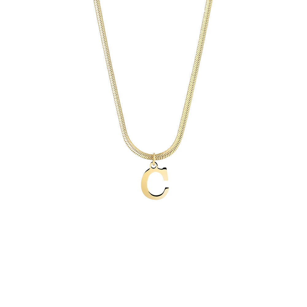 18K Gold PVD Stainless Steel Letter Initial Pendant Necklace / KN1026