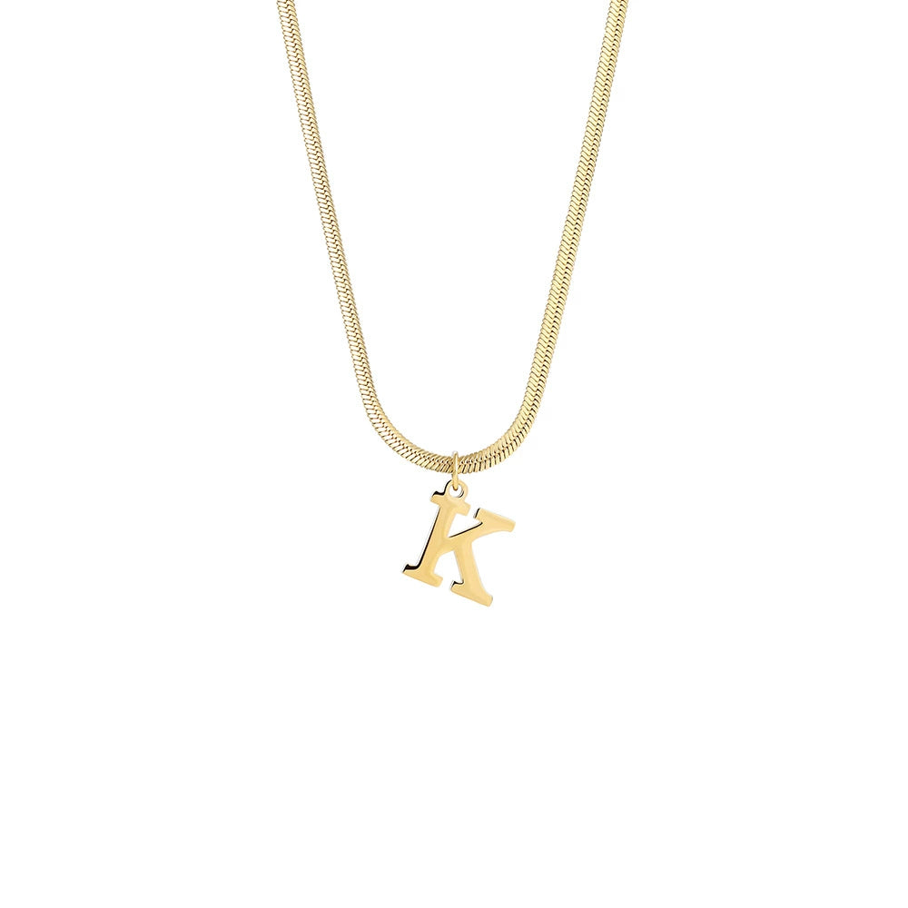 18K Gold PVD Stainless Steel Letter Initial Pendant Necklace / KN1026