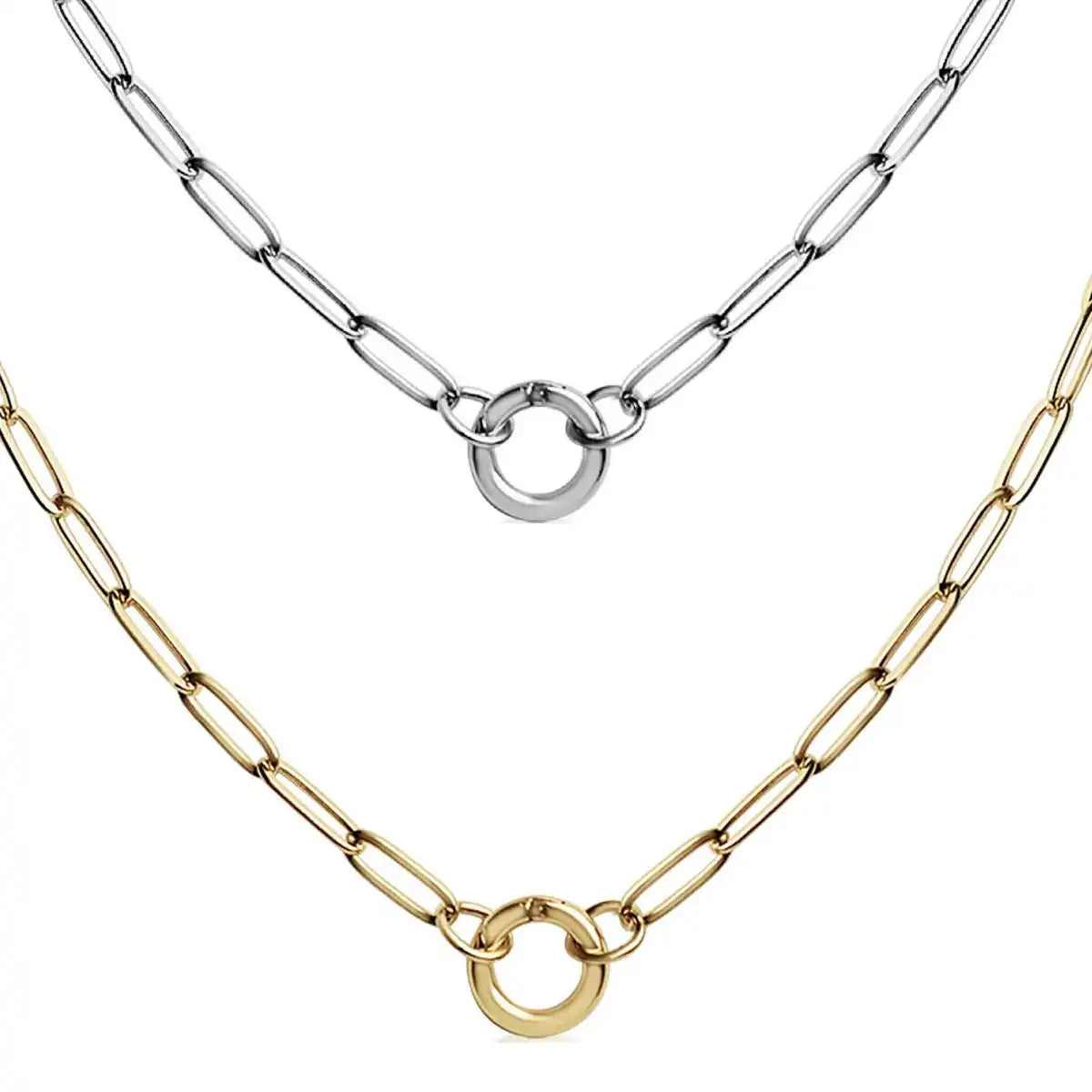 18K Gold PVD Stainless Steel Paperclip Charm Keeper Necklace / 25004037