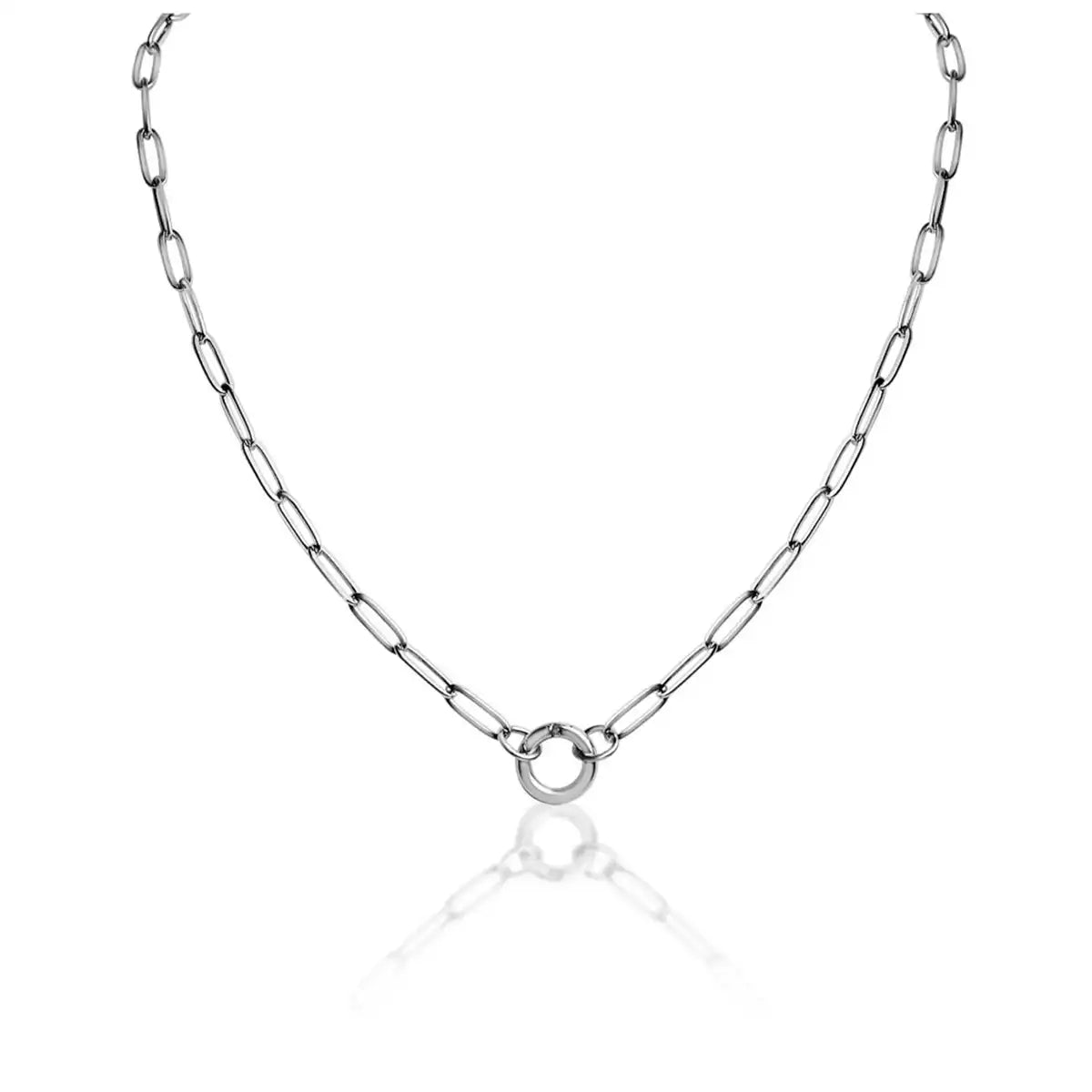 18K Gold PVD Stainless Steel Paperclip Charm Keeper Necklace / 25004037