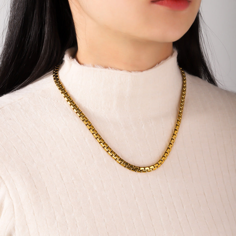 18K Gold PVD Stainless Steel Round Box Chain Necklace ( Pk of 10 ) / KJ0224
