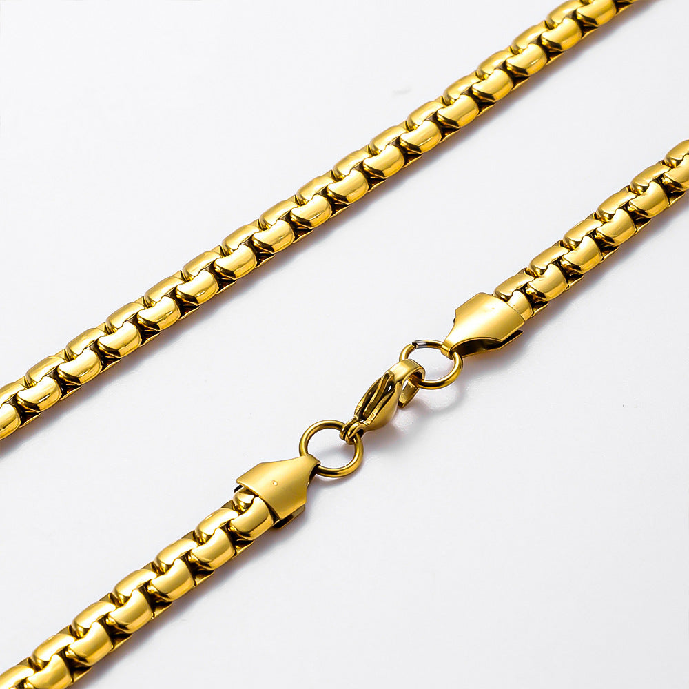 18K Gold PVD Stainless Steel Round Box Chain Necklace ( Pk of 10 ) / KJ0224