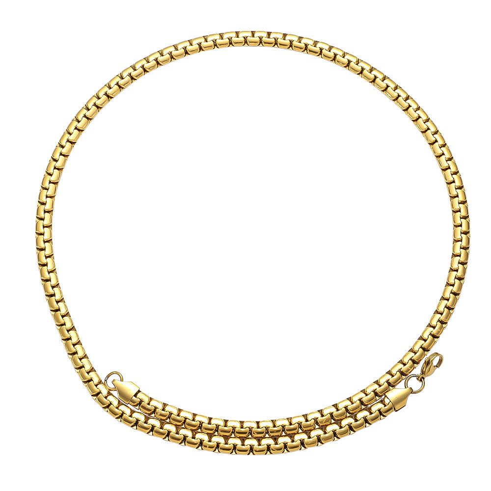18K Gold PVD Stainless Steel Round Box Chain Necklace ( Pk of 10 ) / KJ0224