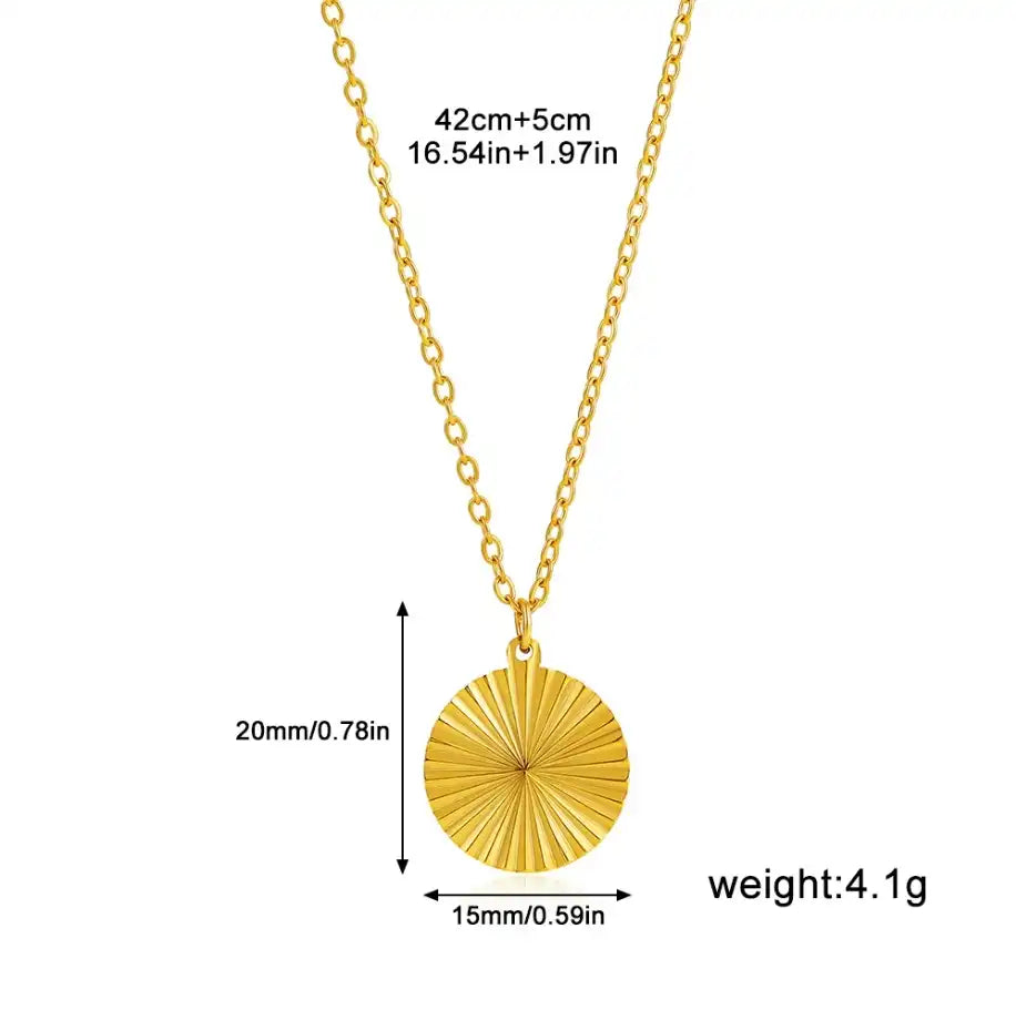 18K Gold PVD Stainless Steel Solid Circle Pendant Necklace / KNKN1027