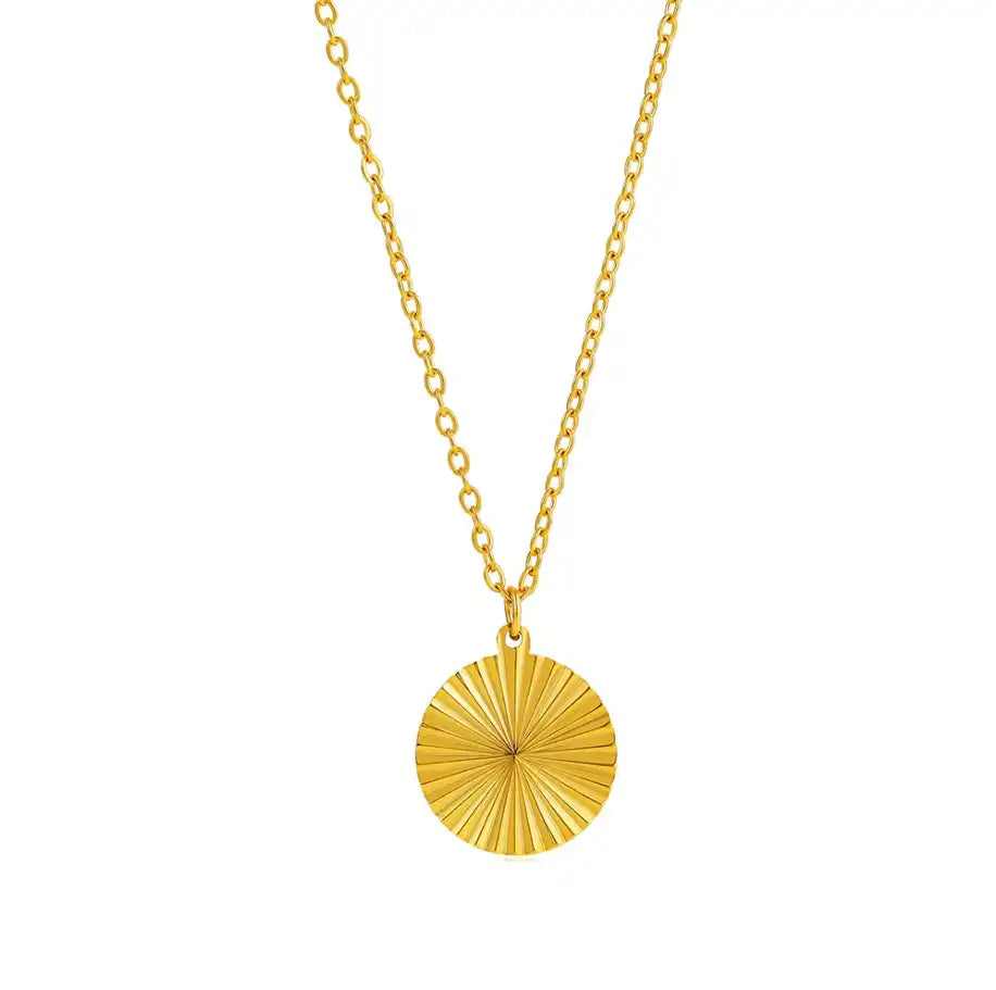 18K Gold PVD Stainless Steel Solid Circle Pendant Necklace / KNKN1027