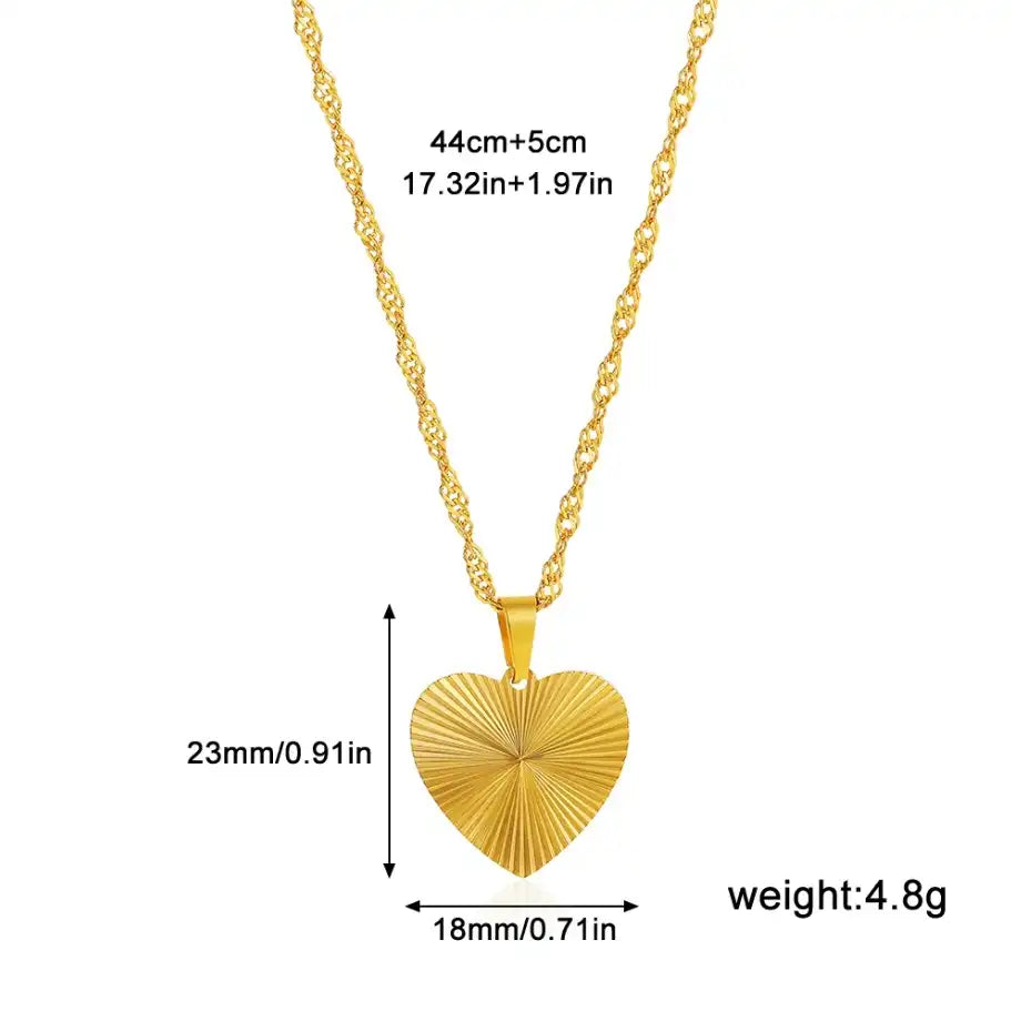 18K Gold PVD Stainless Steel Solid Heart Pendant Necklace / KNKN1028