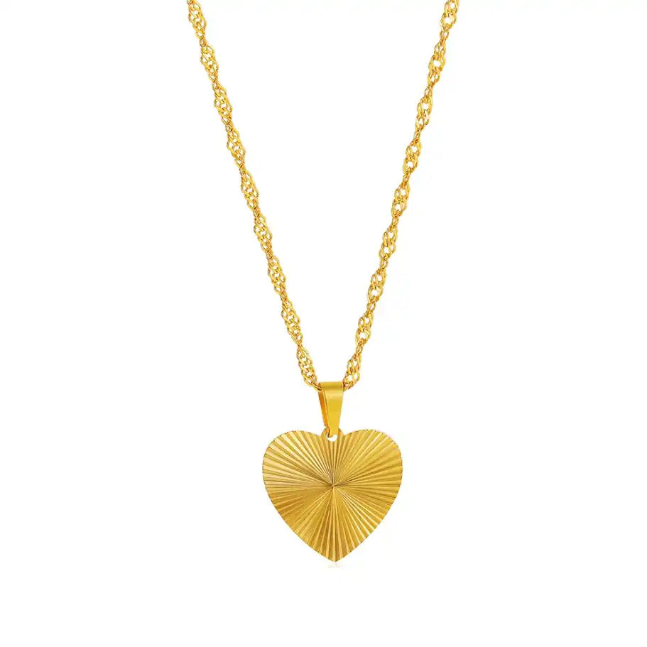 18K Gold PVD Stainless Steel Solid Heart Pendant Necklace / KNKN1028