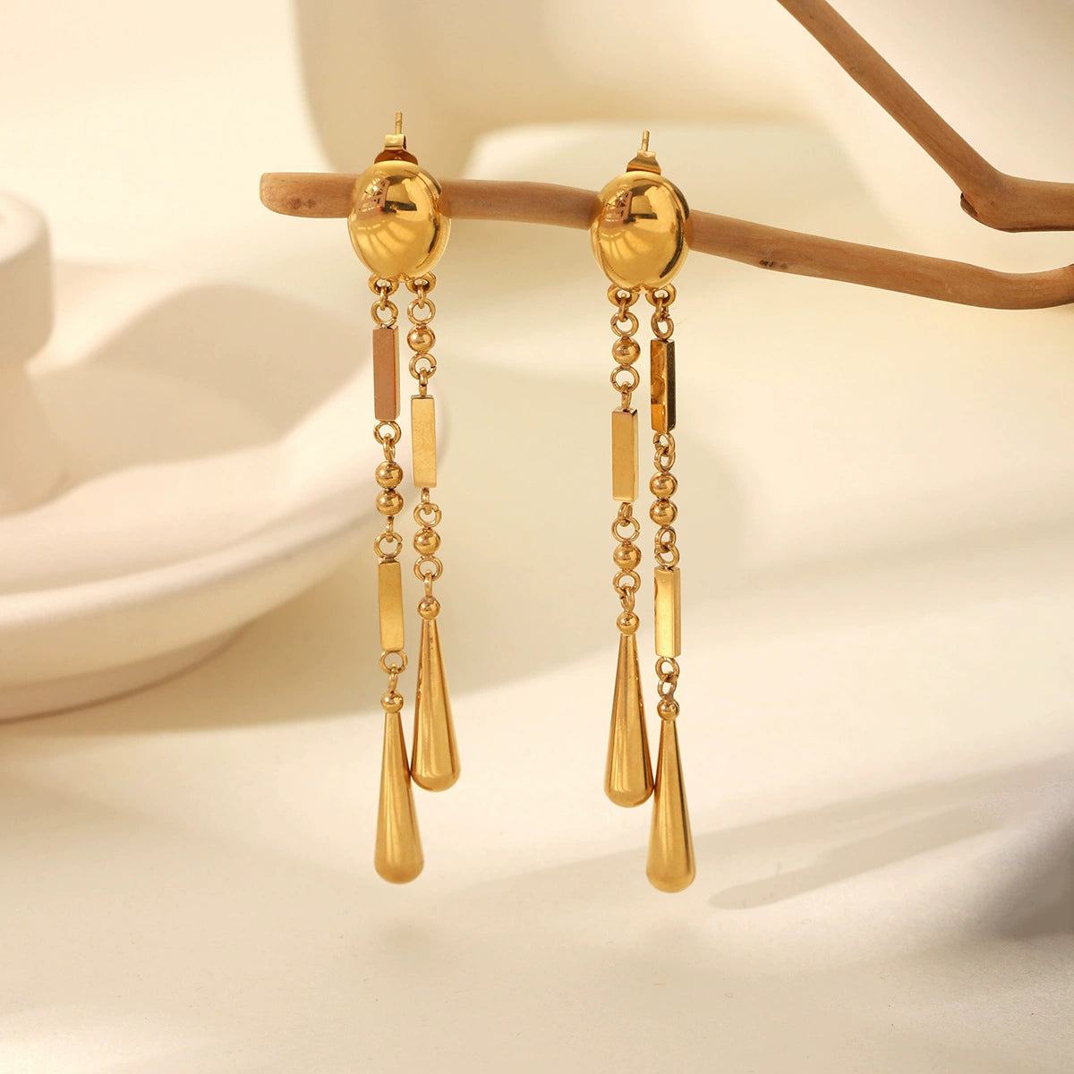 18K Gold PVD Stainless Steel Square Water Drop Dangle Earring / KE0021