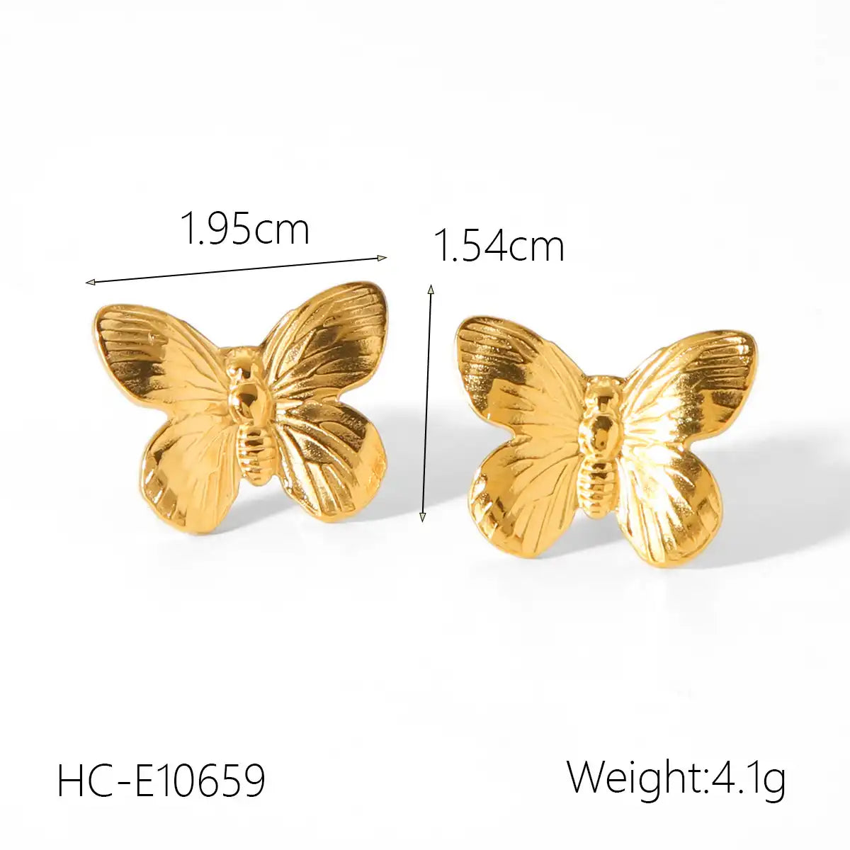 1 Pair 18K Gold PVD Stainless Steel Vintage Butterfly Stud Earring / KE3066