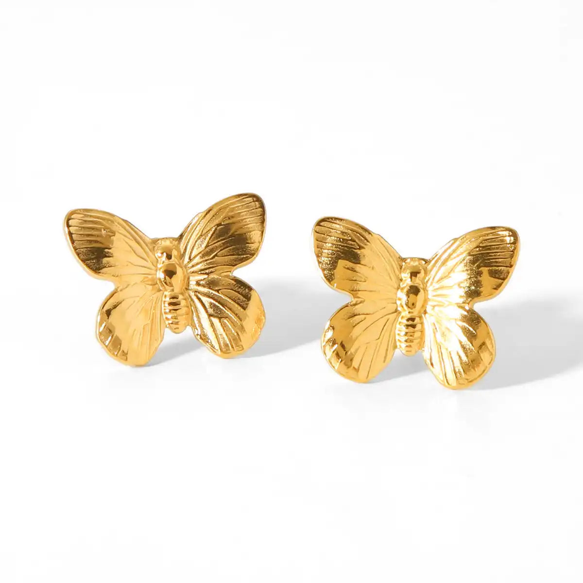 1 Pair 18K Gold PVD Stainless Steel Vintage Butterfly Stud Earring / KE3066