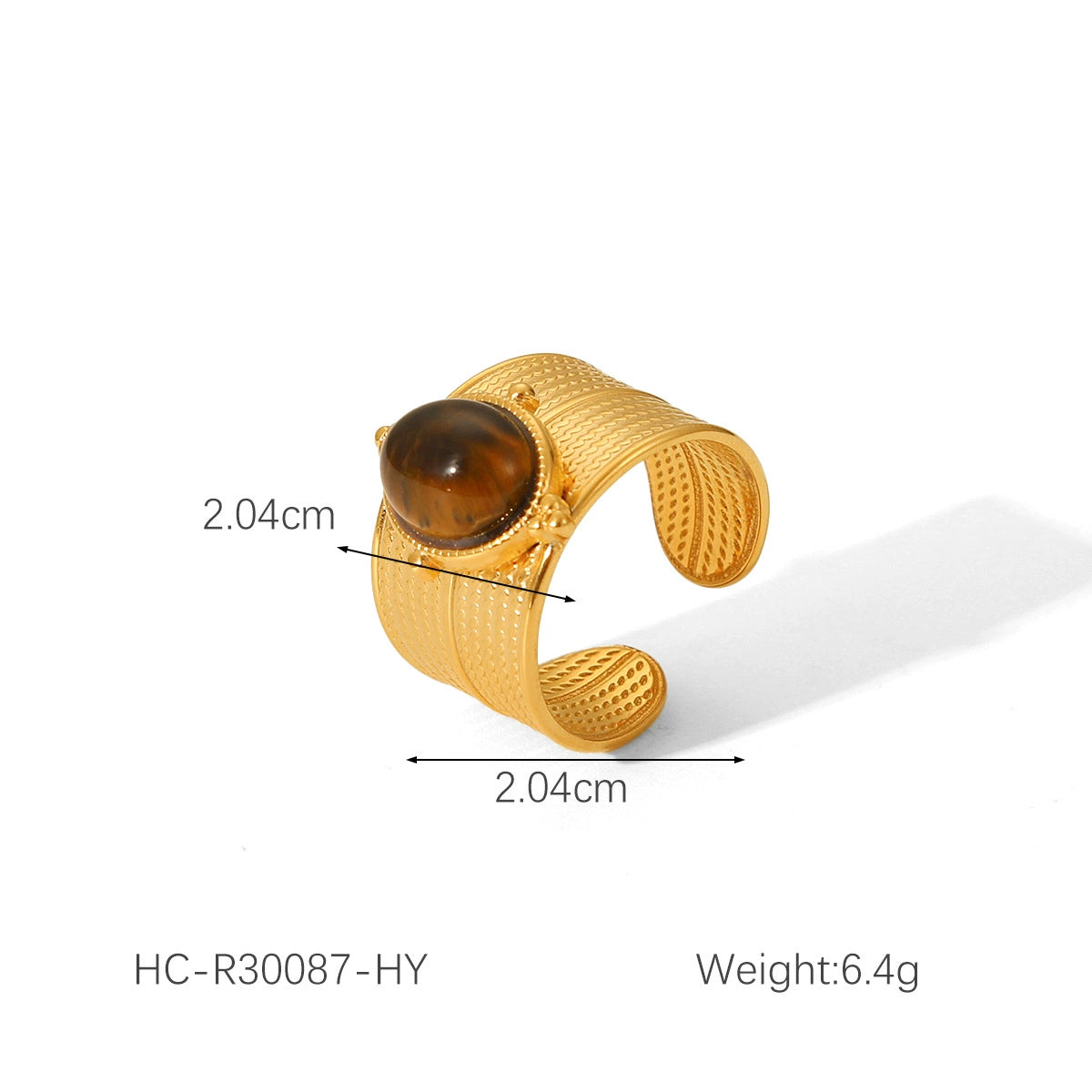 18K Gold PVD Stainless Steel Vintage Natural Stone Ring / KR0009